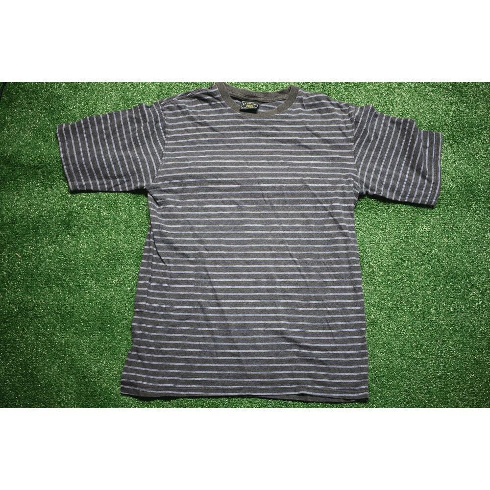 Vintage Route 66 Striped T-Shirt - Gray & Blue - Size Small
